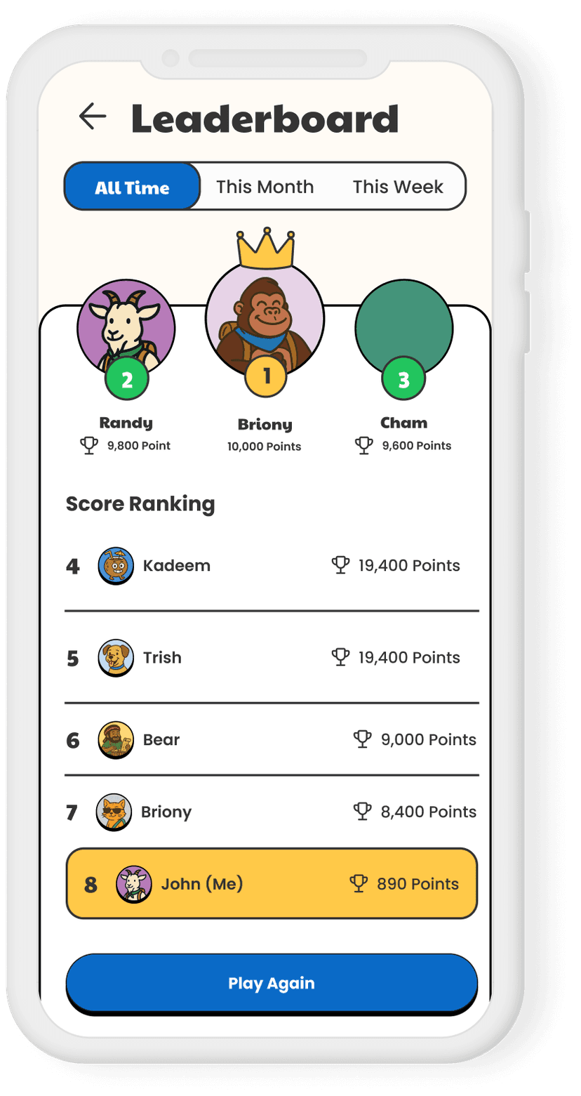 Leaderboard screen